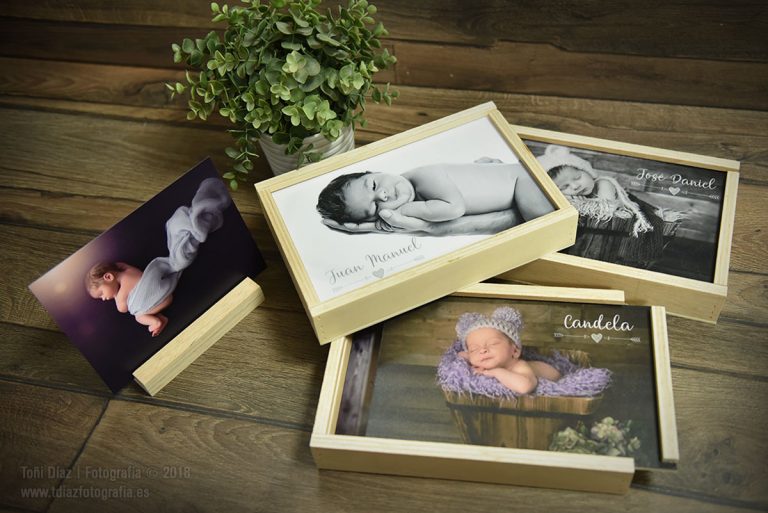 Conjunto de Cajitas de Madera Natural con fotos Newborn